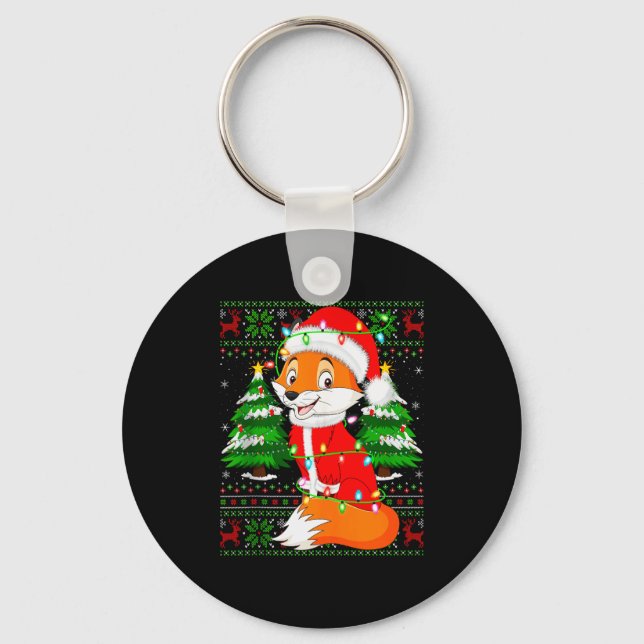 Fox Christmas Lights Santa Costume Ugly Xmas Sweat Key Ring (Front)