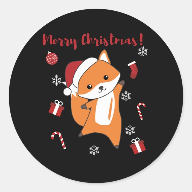 Fox Christmas Snow Winter Animals Foxes Classic Round Sticker (Front)