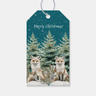 Fox Christmas Tree Sleigh Snowflakes Gift Tags