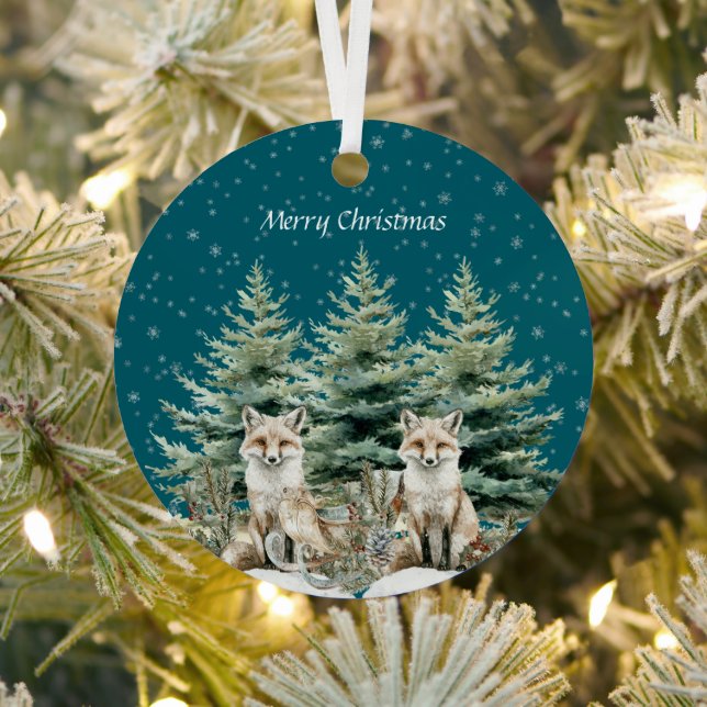 Fox Christmas Tree Sleigh Snowflakes Metal Tree Decoration (Insitu)
