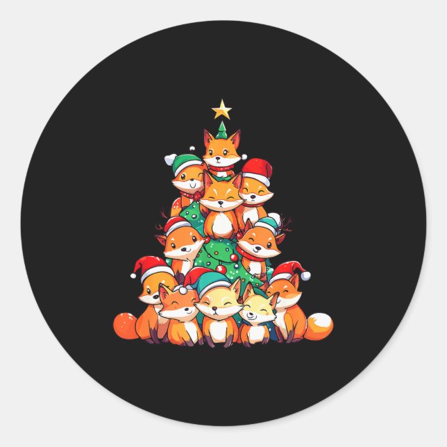 Fox Christmas Tree Xmas Girls Boys Funny Santa  Classic Round Sticker (Front)