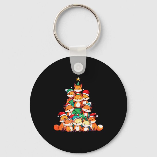 Fox Christmas Tree Xmas Girls Boys Funny Santa  Key Ring (Front)