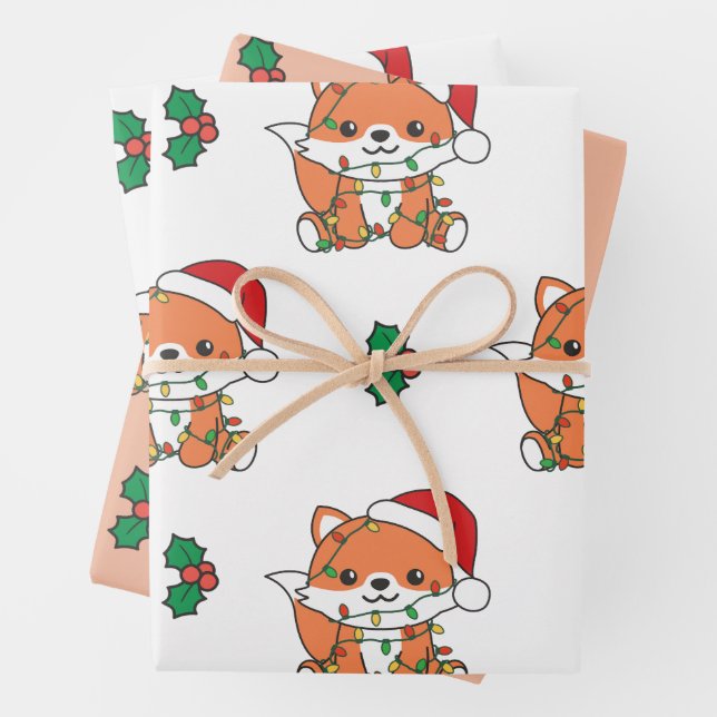 Fox Christmas Winter Animals Holiday Foxes Wrapping Paper Sheet (In situ)