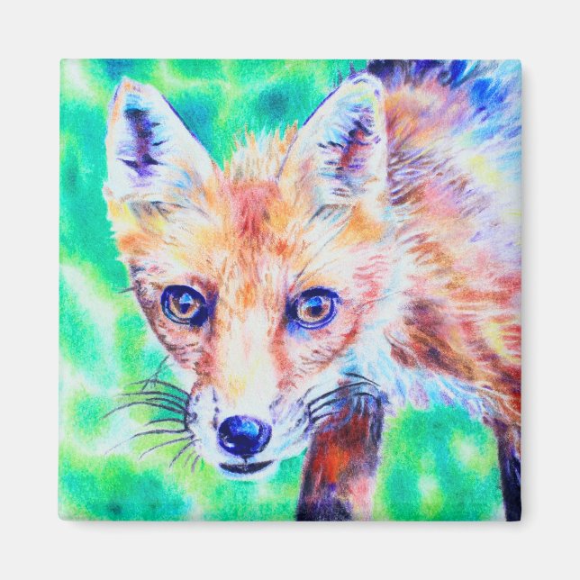 Fox coloured pencil magnet - art (Front)