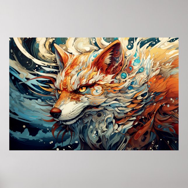 Fox Colourful Animal Enchanting Abstract  Poster (Front)