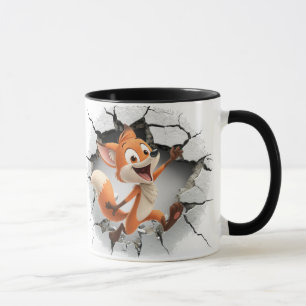 Fox coming out of a cracked wall mug