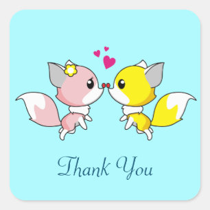 Fox Couple Kissing Thank You Square Sticker