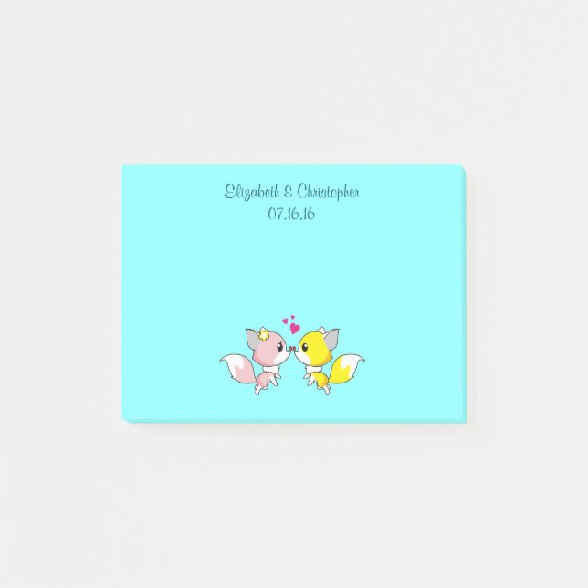 Fox Couple Kissing Wedding Favour Post-it Notes (Front)