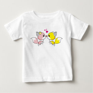 Fox Couple Kissing with Little Hearts Overhead Baby T-Shirt