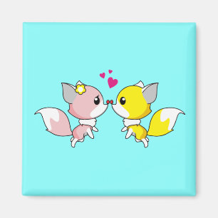Fox Couple Kissing with Little Hearts Overhead Magnet
