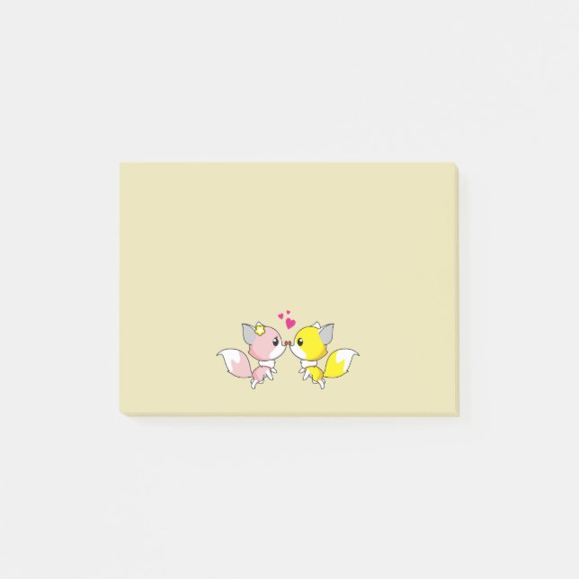 Fox Couple Kissing with Little Hearts Overhead Post-it Notes (Front)