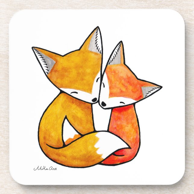 Fox Couple Snuggling Original Watercolor Art  Coaster (Front)