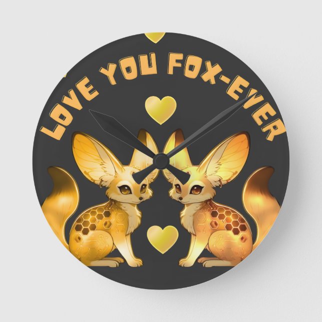  Fox Couple Valentine Art Round Clock (Front)