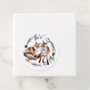 Fox Couple Winter Wreath Christmas Favour Tags