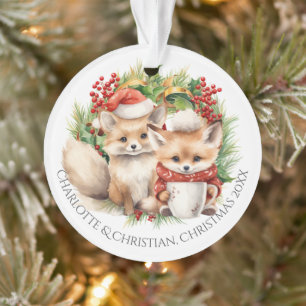 Fox Couple Winter Wreath Christmas Personalised Ornament