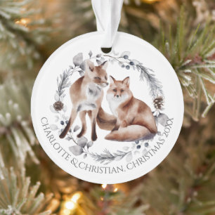 Fox Couple Winter Wreath Christmas Personalised Ornament