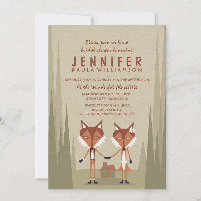 Fox Couple Woodland Bridal Shower Invitation (Front)
