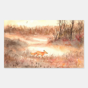 Fox Crossing the Field Rectangular Sticker