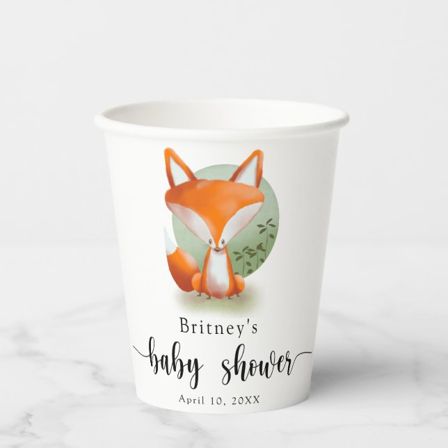 Fox cub - baby shower paper cups (Front)