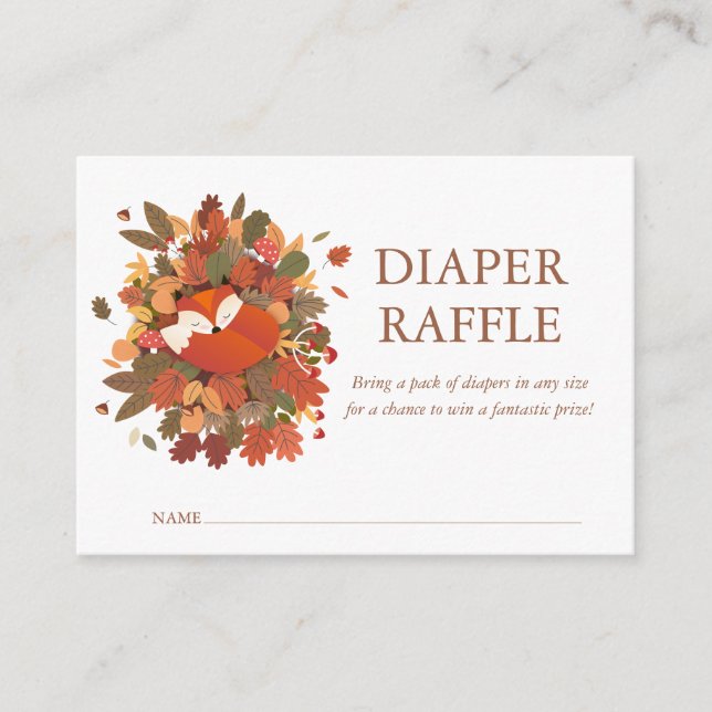 Fox Cub Diaper Raffle Woodland Baby Shower Enclosure Card (Front)
