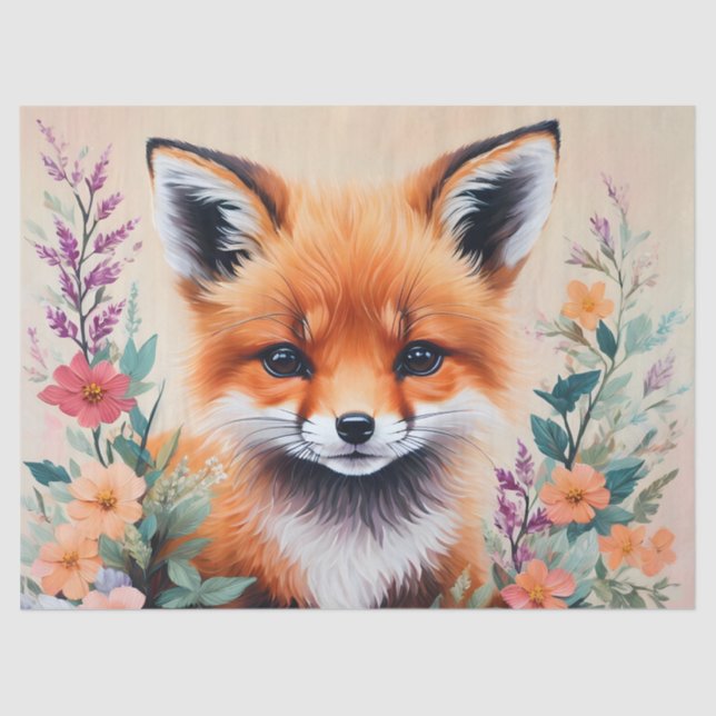 Fox Cub Floral Art Tissue Paper (Front)