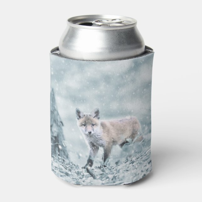 Fox Cub in the Snow Can Cooler (Can Front)