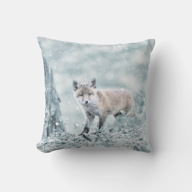 Fox Cub in the Snow Cushion (Front)