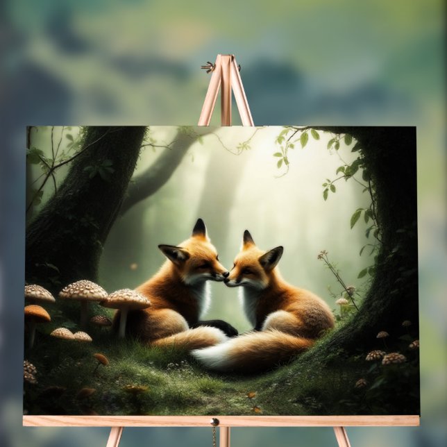 Fox Cuddle in Misty Forest  Acrylic Sign (Neutral)