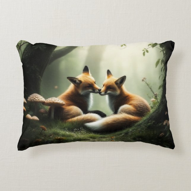 Fox Cuddle in Misty Forest  Decorative Cushion (Front)