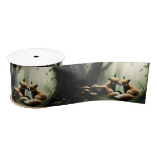 Fox Cuddle in Misty Forest  Satin Ribbon