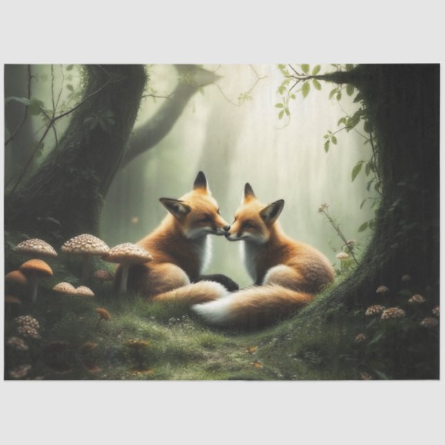 Fox Cuddle in Misty Forest  Tissue Paper (Front)