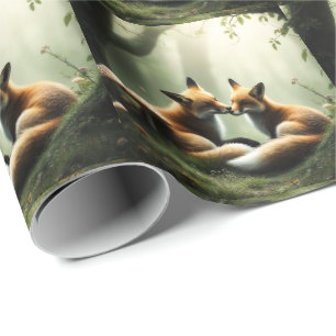 Fox Cuddle in Misty Forest Wrapping Paper