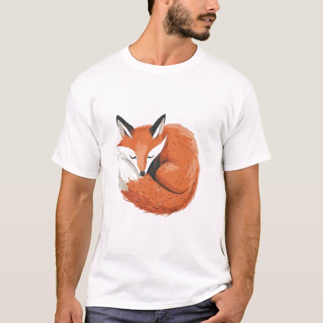Fox Curled Up Sleeping - Minimalist Art T-Shirt (Front)