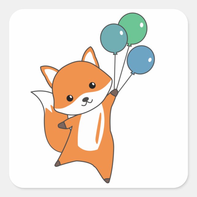 Fox Cute Animals Flies Balloons Children Square Sticker (Front)