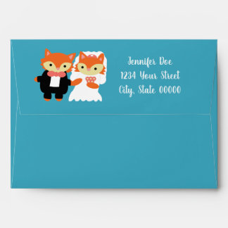 Fox Cute Blue Wedding Personalise Return Address Envelope