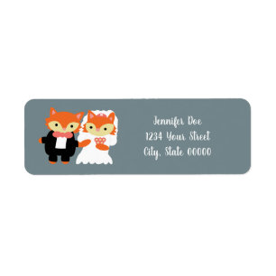 Fox Cute Grey Wedding Personalise Return Address