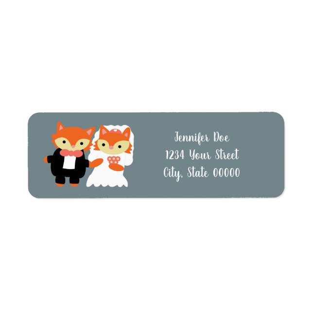 Fox Cute Grey Wedding Personalise Return Address (Front)
