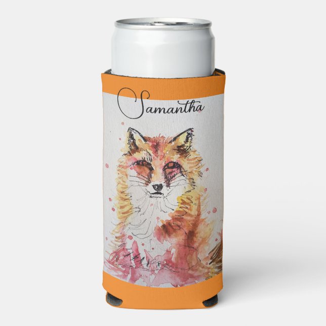Fox Cute Red Watercolor Painting Art Cooler (Seltzer Front)