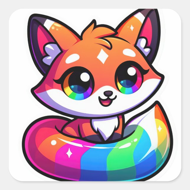 fox cute  square sticker (Front)