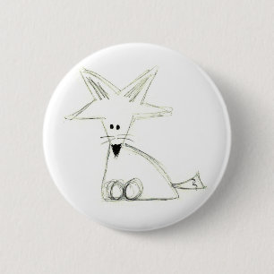 fox doodle black white grey simple kids drawing 6 cm round badge