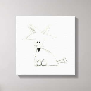 fox doodle black white grey simple kids drawing canvas print