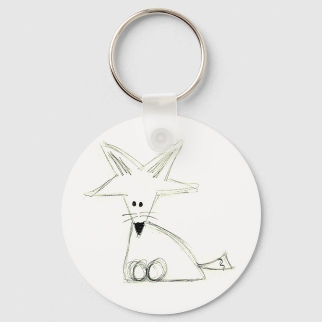 fox doodle black white grey simple kids drawing key ring (Front)