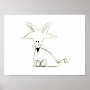 fox doodle black white grey simple kids drawing poster