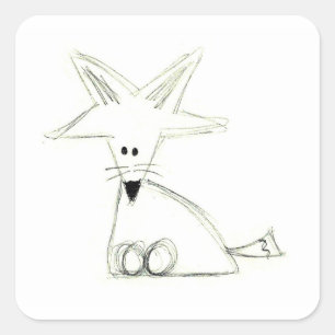 fox doodle black white grey simple kids drawing square sticker