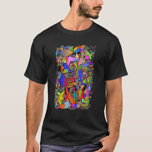 Fox Doodle Psychedelic Surreal Sketch Animals T-Shirt (Front)