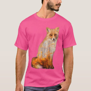 Fox Double Exposure Autumn Trees Beautiful Wildlif T-Shirt