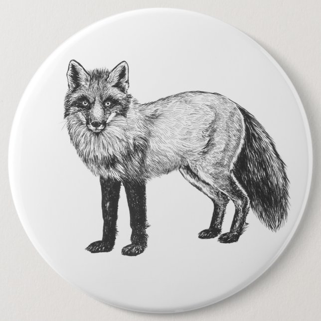 Fox drawing 6 cm round badge (Front)