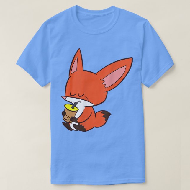 Fox Drinking Bubble Tea Kawaii Fox With Boba  T-Shirt (Design Front)