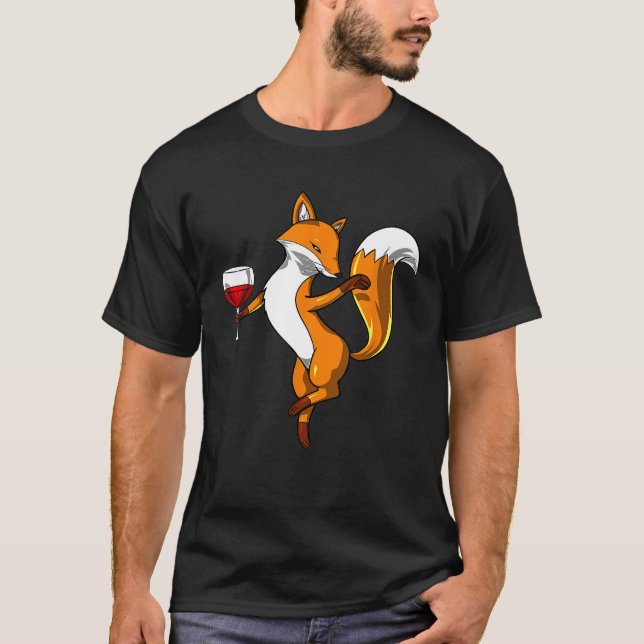 Fox Drinking Wine Party Funny Forest Animal Women  T-Shirt (Front)