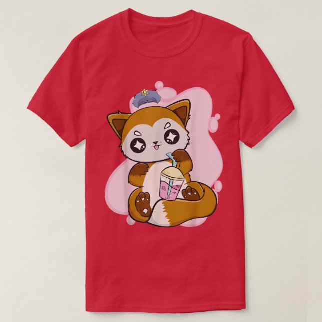 Fox Drinks Boba And Bubble Tea For Police Officer  T-Shirt (Design Front)